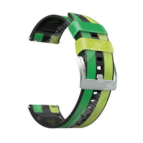 Fossil Gen 6 Smartwatch FTW4063 Okosóra szíj - ZÖLD / FEKETE - szilikon / PU bőrrel bevont - 125mm + 75mm hosszú, 22mm széles - SAMSUNG Galaxy Watch 42mm / Amazfit GTS / Galaxy Watch3 41mm / HUAWEI Watch GT 2 42mm / Watch Active / Active 2