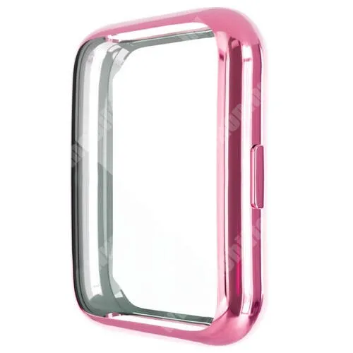  Okosóra szilikon védő tok / keret - GALVANIZÁLT RÓZSASZÍN - Szilikon előlapvédő is! - HUAWEI Watch Fit 2 Classic Edition / Watch Fit 2 Active Edition