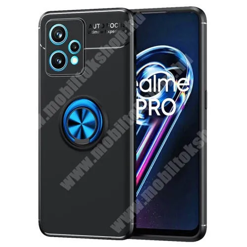  OTT! METAL RING szilikon védő tok / hátlap - FEKETE / KÉK - fém ujjgyűrű, tapadófelület mágneses autós tartóhoz, kitámasztható, ERŐS VÉDELEM! - OnePlus Nord CE 2 Lite 5G / Oppo K10x