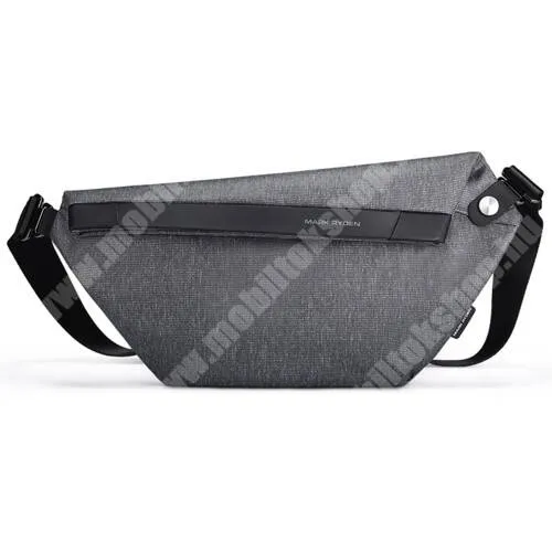 Jolla Jolla C Mark Ryden™ stílusos férfi crossbody, melltáska, övtáska - FEKETE / SZÜRKE - vízálló oxford szövet, mágneses záródás, cipzár, csatos, kulcstartó, lopásgátló hátsó zseb, 70-120cm-ig állítható vállpánt, 42 x 19 x 2cm - MR-2293 - GYÁRI