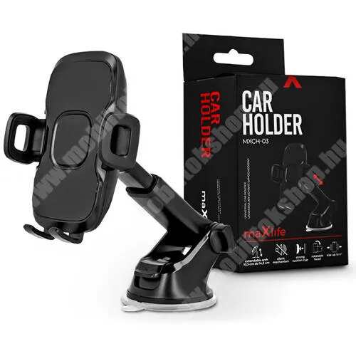 PRESTIGIO MultiPhone 5500 Duo MAXLIFE UNIVERZÁLIS autós / gépkocsi tartó - FEKETE - tapadókorongos, szélvédőre vagy műszerfalra rögzíthető, 360°-ban forgatható, 105-145mm-ig állítható teleszkópos kar, 55-100mm-ig nyíló bölcső