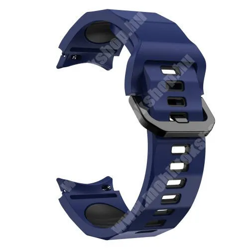  Okosóra szíj - KÉK / FEKETE - légáteresztő, szilikon, csatos - 130+90mm hosszú, 20mm széles - SAMSUNG Galaxy Watch4 Classic 46mm / 42mm / Watch4 44mm / 40mm / Watch5 44mm / 40mm / Watch5 Pro