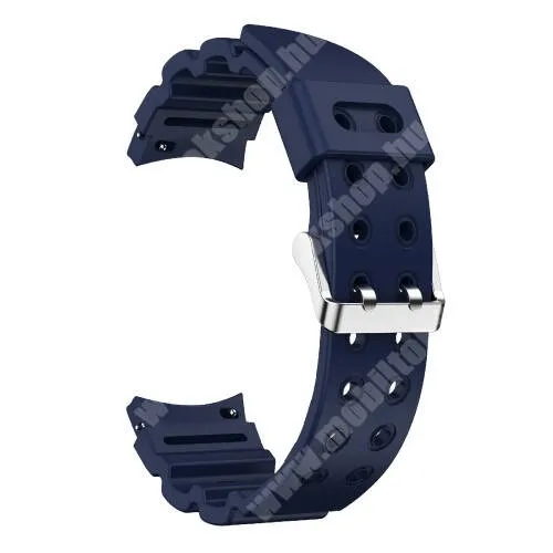  Okosóra szíj - SÖTÉTKÉK - légáteresztő, szilikon, csatos - 130+90mm hosszú, 20mm széles - SAMSUNG Galaxy Watch4 Classic 46mm / 42mm / Watch4 44mm / 40mm / Watch5 44mm / 40mm / Watch5 Pro