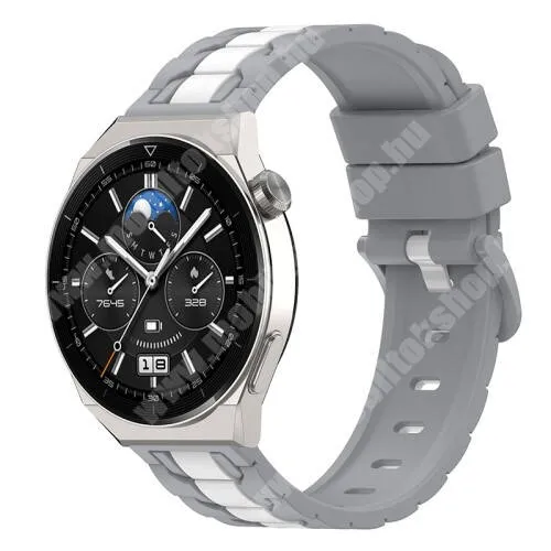 Xiaomi Amazfit GTR 4 46mm Okosóra szíj - szilikon, csíkos minta - SZÜRKE / FEHÉR - 93+120mm hosszú, 22mm széles - HUAWEI Watch GT 46mm / GT 2 Pro 46mm / GT 3 Pro 43mm / 46mm / GT 2e / Xiaomi Watch S1 Pro / Amazfit GTR 3 / Stratos 2S