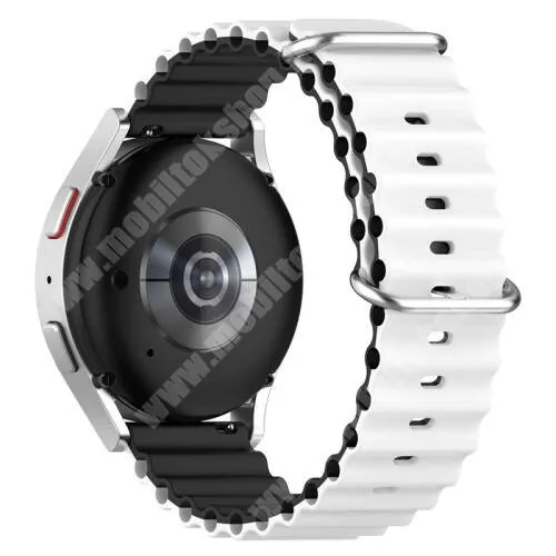 SUUNTO 9 PEAK Okosóra szíj - szilikon, csőszerkezetes struktúra, rugalmas, csatos - FEHÉR / FEKETE - 131+91mm hosszú, 22mm széles - Realme Watch 3 / Xiaomi Watch S1 Pro / Huami Amazfit Zepp Z / Haylou RT2 LS10 / HUAWEI Watch GT / GT 2 46mm / GT 3 Pro 46mm