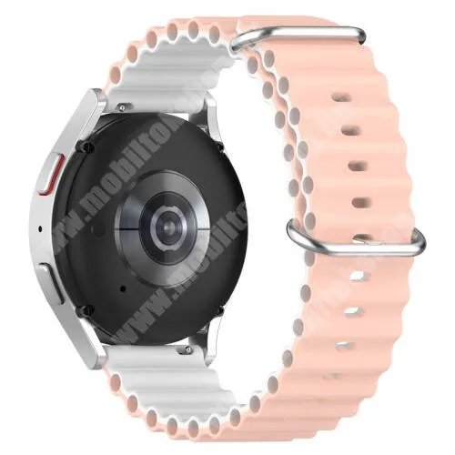 Xiaomi Mi Watch (FOR GLOBAL MARKET) Okosóra szíj - szilikon, csőszerkezetes struktúra, rugalmas, csatos - RÓZSASZÍN / FEHÉR - 131+91mm hosszú, 22mm széles - Realme Watch 3 / Xiaomi Watch S1 Pro / Huami Amazfit Zepp Z / Haylou RT2 LS10 / HUAWEI Watch GT / GT 2 46mm / GT 3 Pro 46mm