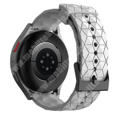 KRONABY Connected watch Sekel S0719 Okosóra szíj - szilikon, focilabda textúra minta - FEHÉR - 125mm+89mm hosszú, 22mm széles - SAMSUNG Galaxy Watch 46mm / Watch GT2 46mm / Watch GT 2e / Galaxy Watch3 45mm / Honor MagicWatch 2 46mm