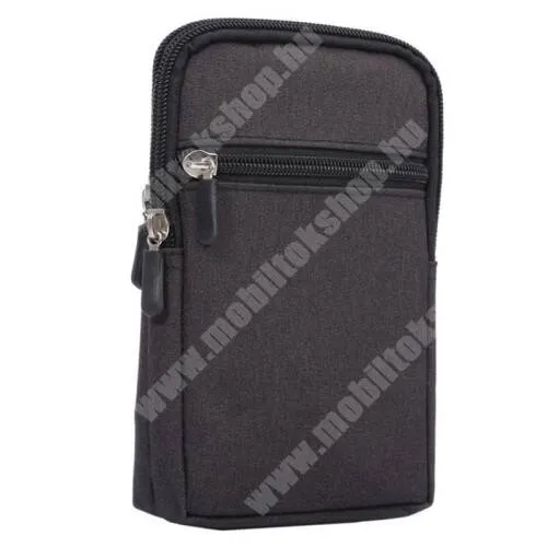 Nothing CMF Phone 2 Pro (A001) UNIVERZÁLIS álló tok - cipzár záródás, karabiner, övre fűzhető, tolltartó, cseppálló, több fakkos - FEKETE - max 185 x 115 x 28mm méretű készülékekhez