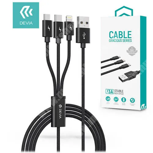 Evolveo StrongPhone Q8 LTE GRACIOUS 3 az 1-ben adatátviteli kábel / USB töltő - FEHÉR - 1 x Type-C, 1 x lightning, 1 x microUSB, 1,2m, 3A, 10W - 337086 - GYÁRI