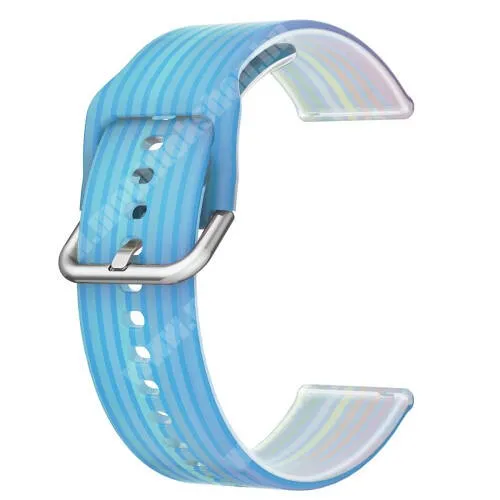  Okosóra szíj - szilikon - ÁTTETSZŐ KÉK SZIVÁRVÁNY MINTÁS - 125mm+89mm hosszú, 20mm széles - SAMSUNG Galaxy Watch 42mm / Amazfit GTS / Galaxy Watch3 41mm / HUAWEI Watch GT 2 42mm / Galaxy Watch Active / Active 2