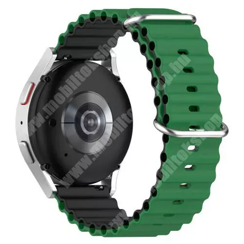 Maimo Watch R Okosóra szíj - szilikon, csőszerkezetes struktúra, rugalmas, csatos - ZÖLD / FEKETE - 131+91mm hosszú, 22mm széles - Realme Watch 3 / Xiaomi Watch S1 Pro / Huami Amazfit Zepp Z / Haylou RT2 LS10 / HUAWEI Watch GT / GT 2 46mm / GT 3 Pro 46mm