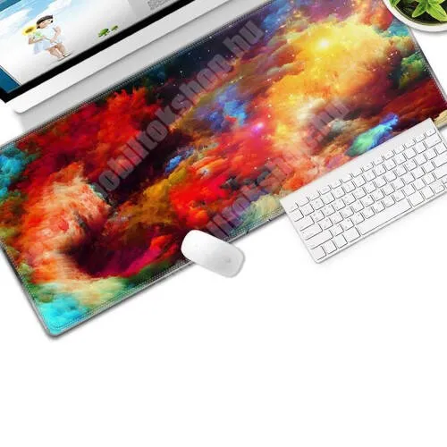 VODAFONE Smart Tab III 7 UNIVERZÁLIS egérpad / egéralátét - nagy méretű, csúszásmentes, vízlepergető, szövet, gumi, 800 x 300 x 3mm - SZÍNES FELHŐ MINTÁS