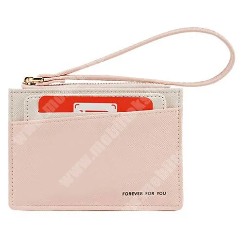 Jolla Jolla C FFY UNIVERZÁLIS álló / pénztárca tok - PU bőr, csuklópánt, bankkártyatartó zsebek, cipzár, 130 x 91 x 20mm - RÓZSASZÍN