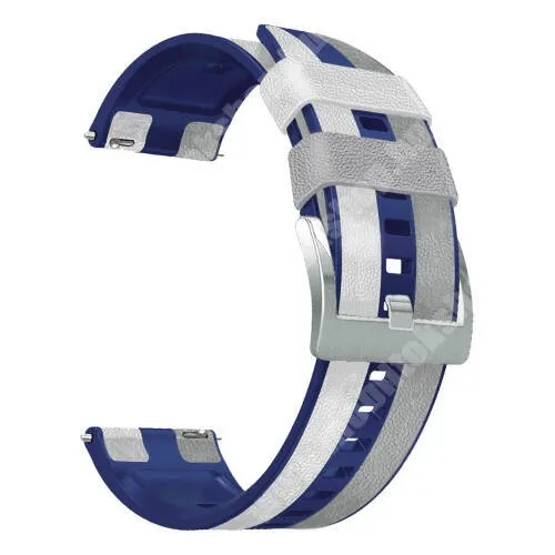 Xiaomi Amazfit GTR 2 Sport Edition 47mm Okosóra szíj - FEHÉR / KÉK / SZÜRKE - szilikon / PU bőrrel bevont - 125mm + 90mm hosszú, 22mm széles - HUAWEI Watch GT 3 46mm / GT 3 Pro 46mm / Watch 3 46mm / Watch 3 Pro 48mm / SAMSUNG Watch3 45mm / Xiaomi Watch S2 / Amazfit GTR 4 46mm