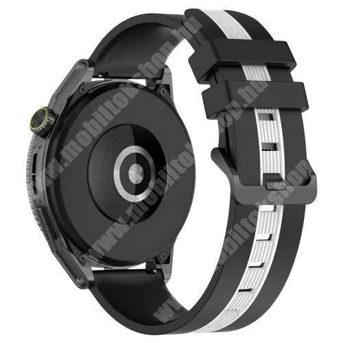 Xiaomi Watch S1 Okosóra szíj - szilikon, csíkos textúra - FEKETE / FEHÉR - 89mm + 128mm hosszú, 22mm széles - SAMSUNG Galaxy Watch 46mm / Watch GT2 46mm / Watch GT 2e / Galaxy Watch3 45mm / Honor MagicWatch 2 46mm