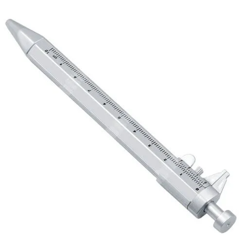 UMI Diamond Tolómérős golyóstoll - 15cm hosszú, 0.5mm, fekete tinta, 0-100mm skála - EZÜST