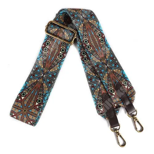 DIGI R1 UNIVERZÁLIS vállpánt táskákhoz, pénztárcákhoz - valódi bőr és szövet, állítható hosszúság, 145cm hosszú, szélesség: 5cm, gyorskioldó csat - BOHÉM MINTÁS