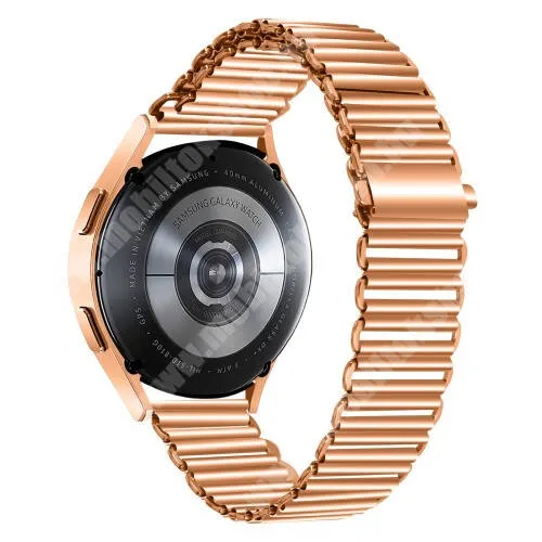  Okosóra szíj - ROSE GOLD - rozsdamentes acél, csatos, állítható hosszúság, üreges kialakítás, légáteresztő, 20mm széles - SAMSUNG Watch4 40mm / 42mm / 44mm / 46mm / Watch5 40mm / 44mm/ Pro / Active2 40mm / 44mm / Amazfit GTS 4 / HUAWEI Watch GT 3 42mm
