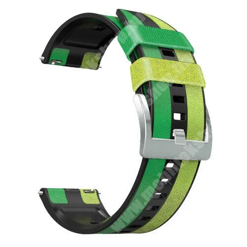 HUAWEI Watch GT 5 Pro 46mm Okosóra szíj - ZÖLD / FEKETE - szilikon / PU bőrrel bevont - 125mm + 90mm hosszú, 22mm széles - HUAWEI Watch GT 3 46mm / GT 3 Pro 46mm / Watch 3 46mm / Watch 3 Pro 48mm / SAMSUNG Watch3 45mm / Xiaomi Watch S2 / Amazfit GTR 4 46mm