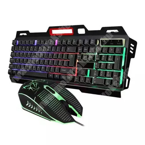 VODAFONE Smart Tab III 7 UNIVERZÁLIS gamer szett optikai egér + billentyűzet - USB vezetékes, 104 gombos alumínium RGB világítós USB billentyűzet, telefontartóval, világítós USB egér,  ANGOL KIOSZTÁSÚ! - FEKETE