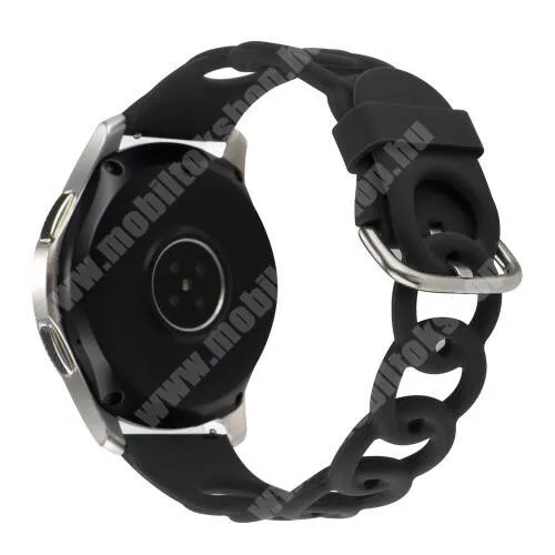 Mobvoi TicWatch S2 Okosóra szíj - légáteresztő, sportoláshoz, szilikon - FEKETE - lánc formájú, 118+95mm hosszú, 22mm széles - SAMSUNG Galaxy Watch 46mm / Watch GT2 46mm / Watch GT 2e / Galaxy Watch3 45mm / Honor MagicWatch 2 46mm