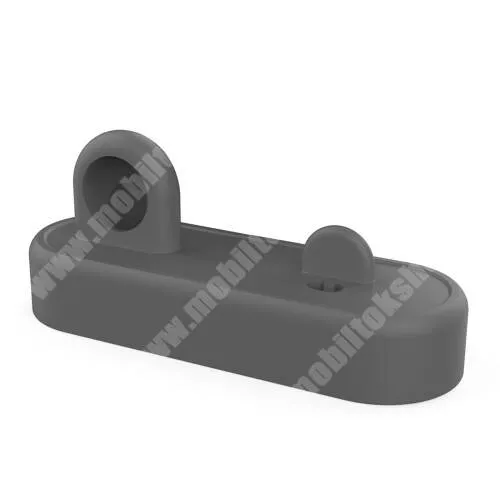  AHASTYLE 2 az 1-ben Apple Watch és telefon tartó szilikon asztali állvány / dokkoló - szilikon, kábelelvezető, csúszásgátló, 2db lightning és 2db Type-C kábel csatlakozó adapter, a töltők NEM TARTOZÉKOK! - SÖTÉTSZÜRKE