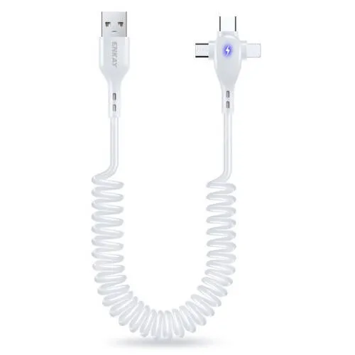 Evolveo StrongPhone Q8 LTE ENKAY HAT PRINCE 3 az 1-ben adatatátviteli kábel / USB töltő - FEHÉR - spirál kábel, USB Type-C, microUSB, Lightning / USB csatlakozás, 6A, 66W, 1,8m hosszú, 480Mbps adatátviteli sebesség - GYÁRI