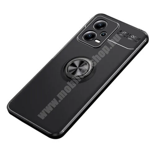  OTT! METAL RING szilikon védő tok / hátlap - FEKETE - fém ujjgyűrű, tapadófelület mágneses autós tartóhoz, kitámasztható, ERŐS VÉDELEM! - Xiaomi Poco X5 / Redmi Note 12 5G