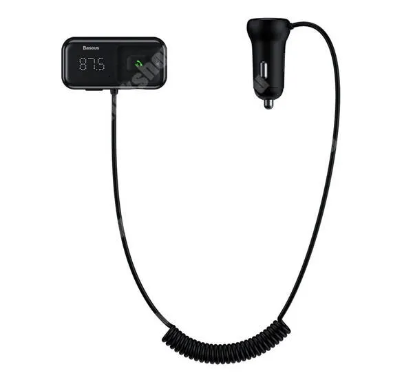 Jolla Jolla C BASEUS S-16 / E01 bluetooth FM transmitter és autós töltő - FEKETE - 2 x USB aljzat, 5V/3.1A, microSD olvasó, AUX, spirálkábel - CCTM-E01 - GYÁRI