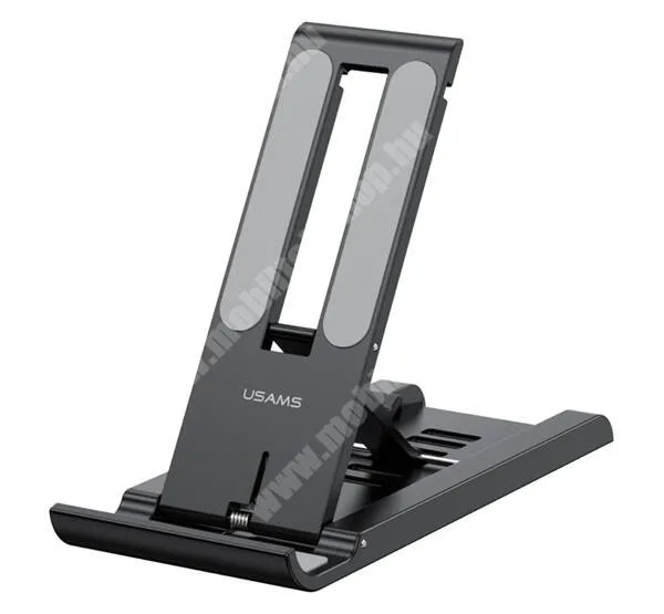 VODAFONE Smart Tab III 7 USAMS asztali tartó, állvány - FEKETE - univerzális, műanyag, csúszásgátló, állítható, hordozható, 4.7-12" méretű készülékekhez -  ZJ070ZJ01 - GYÁRI