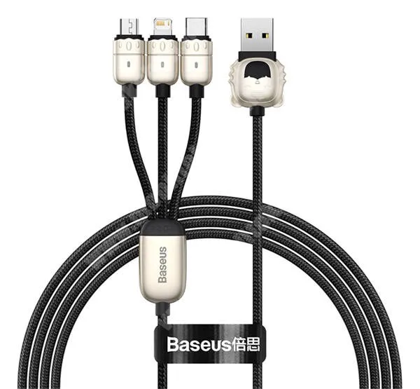 PHILIPS W8560 BASEUS Year of the Tiger 3 az 1-ben adatatátviteli kábel / USB töltő - FEKETE - USB Type-C, microUSB, Lightning / USB csatlakozás, 1,2m szövettel bevont kábel, 5V/3,5A, gyorstöltés támogatás, adatátvitel csak lightning porton! - CASX010001 - GYÁRI