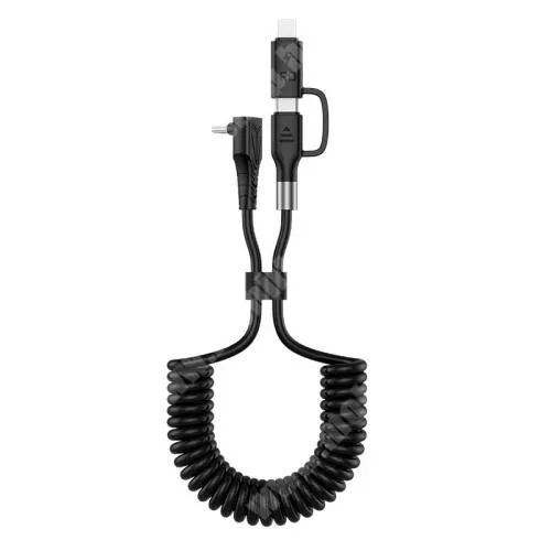 Tecno Camon 20 4G (CK6) ENKAY HAT PRINCE 2 az 1-ben adatatátviteli kábel / USB töltő - USB Type-C, Lightning / Type-C derékszögű csatlakozás, 1.5m hosszú spirál kábel, 90°-os, 60W, 3A, 480Mbps adatátviteli sebesség, PD gyorstöltés támogatás - FEKETE - GYÁRI
