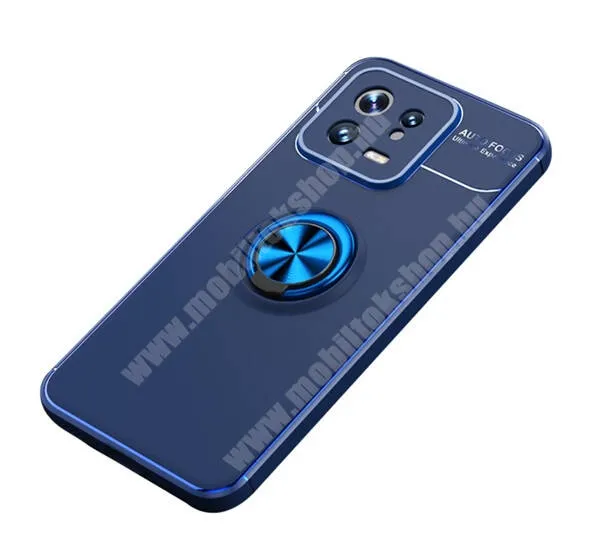  OTT! METAL RING szilikon védő tok / hátlap - SÖTÉTKÉK - fém ujjgyűrű, tapadófelület mágneses autós tartóhoz, kitámasztható, ERŐS VÉDELEM! - Xiaomi 13