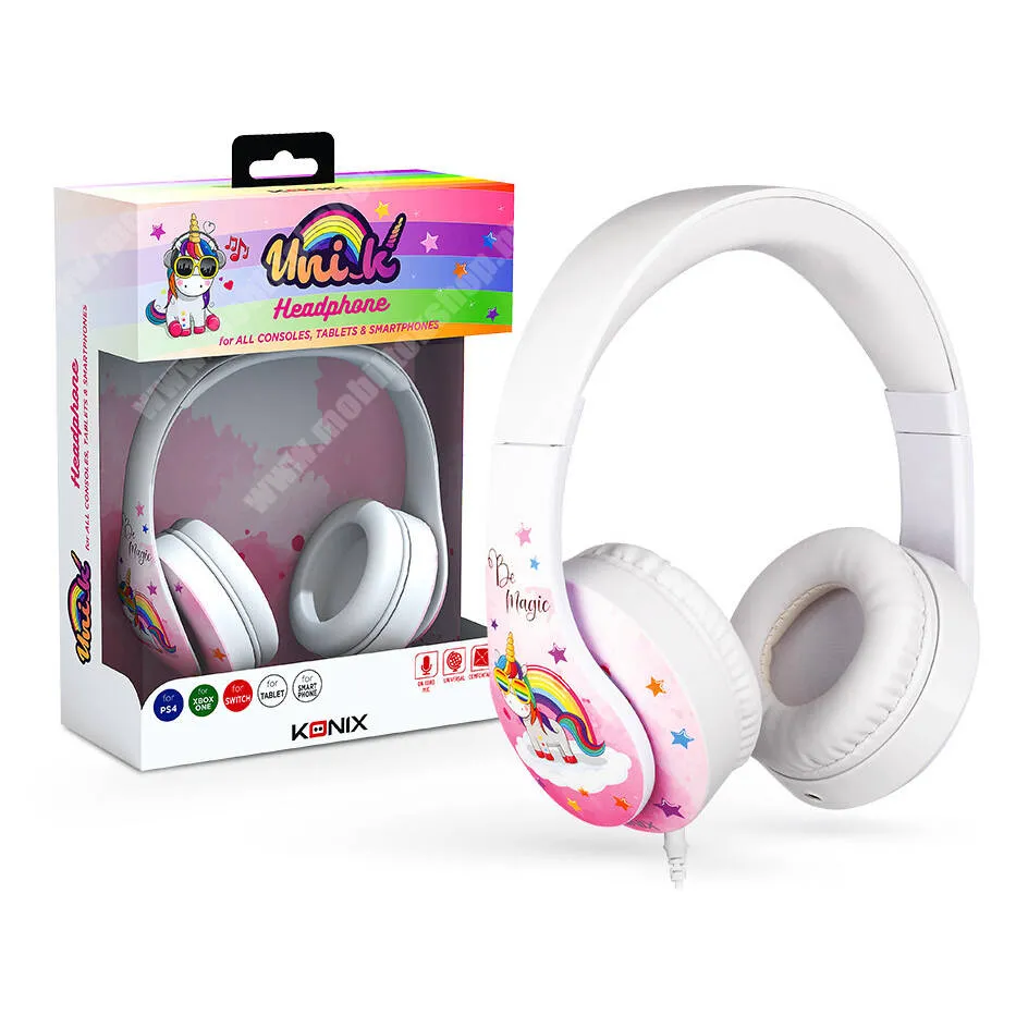 Jolla Jolla C KONIX UNIK BE MAGIC gamer headset / fejhallgató - FEHÉR - 3,5mm Jack, mikrofon, 1,2m vezeték, 50mm-es hangszórók - GYÁRI