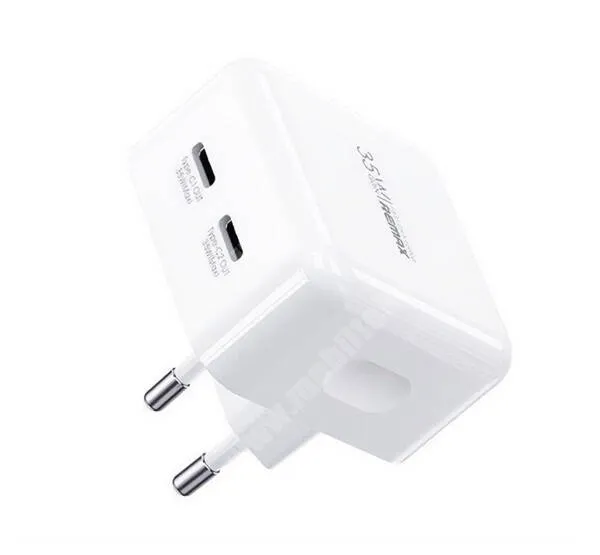  REMAX FIYEO hálózati töltő - FEHÉR - 2 x Type-C aljzat, 5V/3A, 35W, PD gyorstöltés támogatás - RP-U87 - GYÁRI