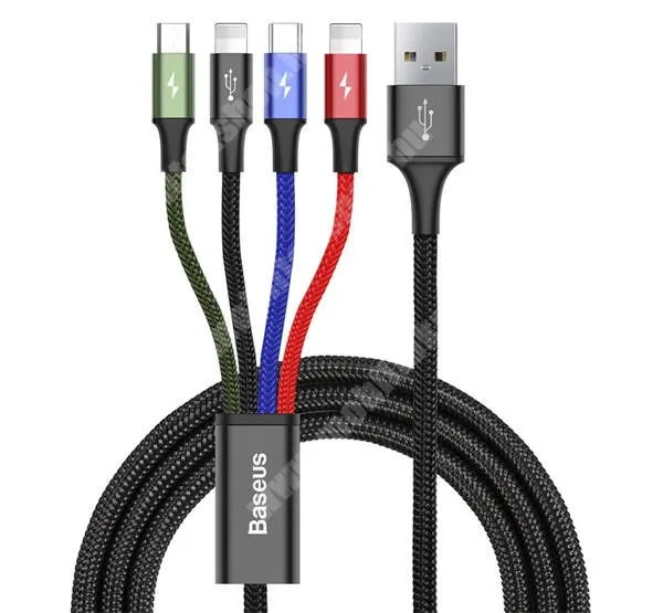 PHILIPS W8568 BASEUS 4 az 1-ben töltő kábel - FEKETE - 1 x USB Type-C, 1 x microUSB, 2 x Lightning / USB csatlakozás, 1,2m hosszú, 3,5A, 15W - CA1T4-A01 - GYÁRI