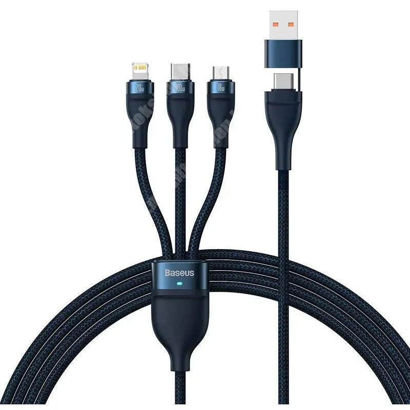 Evolveo StrongPhone Q8 LTE BASEUS FLASH SERIES II 3 az 1-ben töltő kábel - FEKETE - Type-C, microUSB, Lightning / Type-C és USB csatlakozás, 1,2m, 100W gyorstöltés támogatás - CASS030103 - GYÁRI