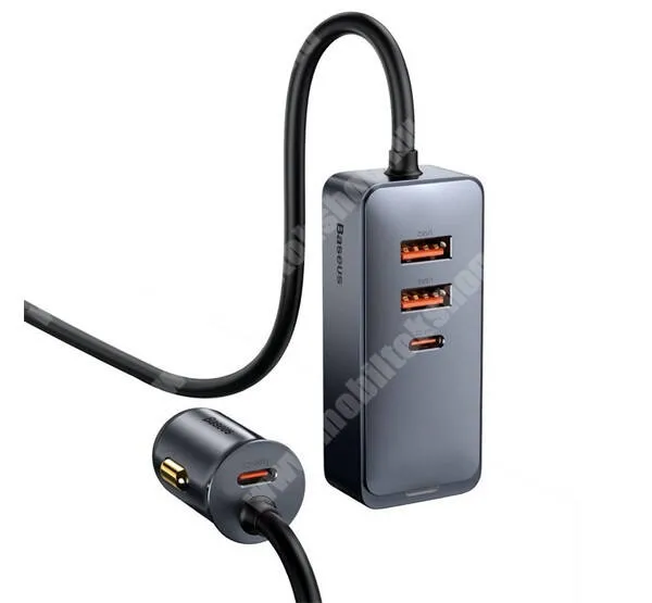  BASEUS szivargyújtó töltő / autós töltő - SZÜRKE - 2 x USB, 2 x Type-C aljzat, 120W, PD gyorstöltés támogatás, 1,5m - CCBT-A0G - GYÁRI