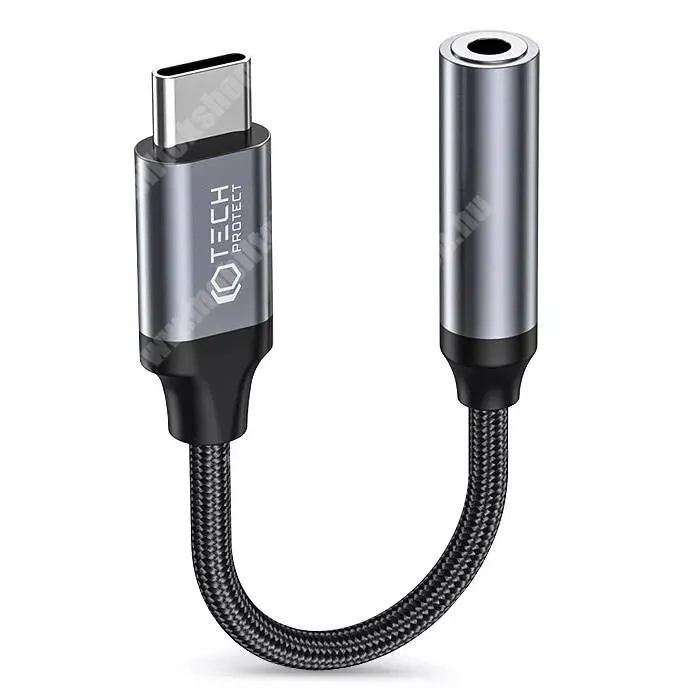  TECH PROTECT audio adapter kábel - FEKETE - Type-C / 3,5mm Jack, DAC chip, törésgátló, szövettel bevont kábel - GYÁRI