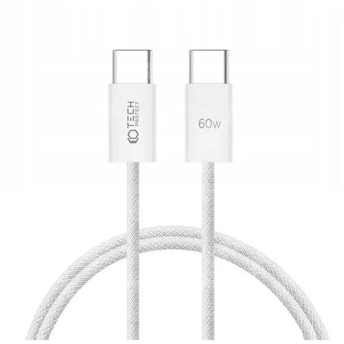 Tecno Spark 9 Pro TECH PROTECT Ultraboost adatátviteli kábel / USB töltő - Type-C / Type-C, 60W, 1m hosszú szövettel bevont kábel, 3A, 480Mbps adatátviteli sebesség, PD gyorstöltés támogatás - FEHÉR - GYÁRI