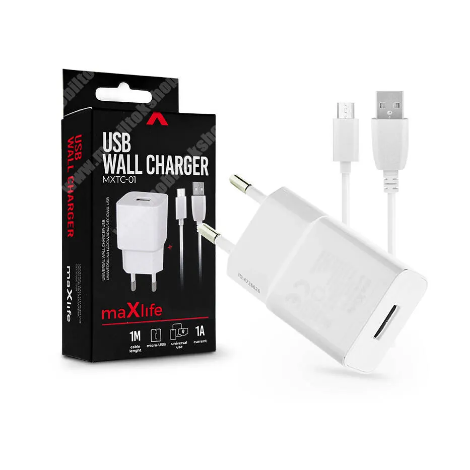 PRESTIGIO MultiPhone 5500 Duo MAXLIFE hálózati töltő USB aljzattal - FEHÉR - 5V/1A, 5W + 1m microUSB töltő kábel - MXTC-01