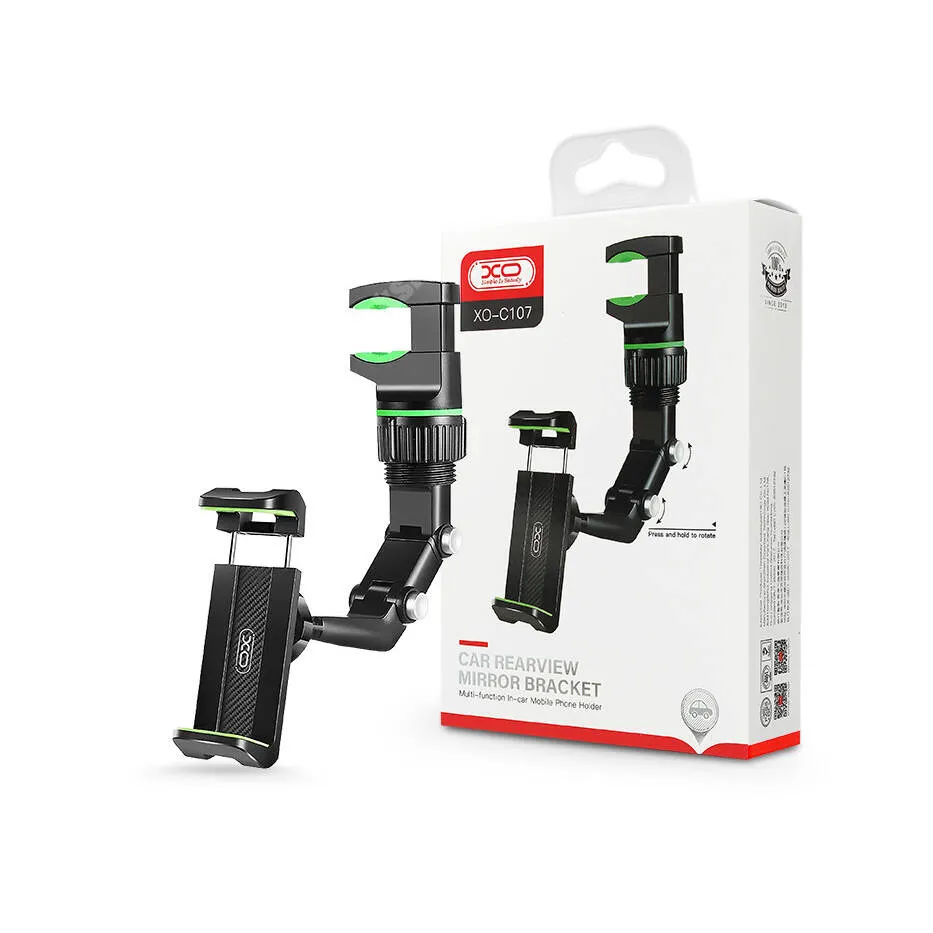 DIGI R1 XO gépkocsi / autós tartó - FEKETE - asztalra / visszapillantóra / fejtámla rúdra rögzíthető, 6,9" méretű készülékekig használható, 360°-ban forgatható, dönthető - C107 - GYÁRI
