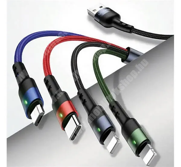 Evolveo StrongPhone Q8 LTE USAMS U26 4 az 1-ben töltő kábel - FEKETE - 1 x USB Type-C, 1 x microUSB, 2 x Lightning / USB csatlakozás, 1,2m hosszú, 2A, 10W - GYÁRI