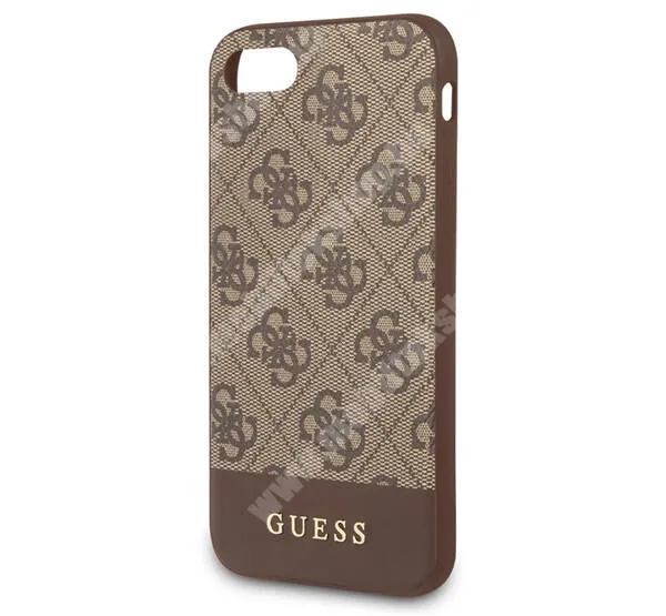 GUESS 4G Stripe műanyag védő tok / textil hátlap - BARNA - APPLE iPhone SE (2022) / SE (2020) / 7 / 8 - GUHCI8G4GLBR - GYÁRI