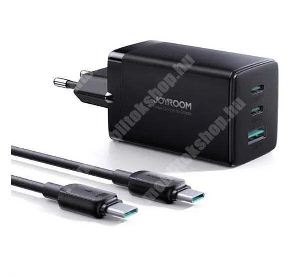  JOYROOM hálózati töltő - 1x USB és 2x Type-C aljzat, 65W, GaN, PD gyorstöltés támogatás, Type-C / Type-C adatátvitel és töltő kábellel - TCG01 - GYÁRI
