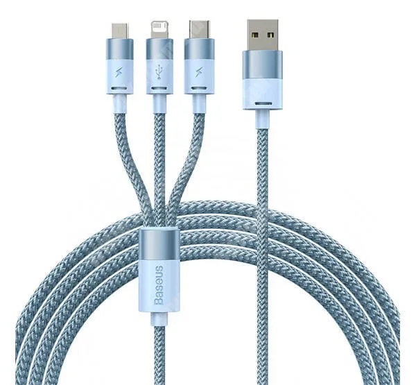 Evolveo StrongPhone Q8 LTE BASEUS 3 az 1-ben töltőkábel - VILÁGOSKÉK - Type-C, microUSB, Lightning / USB csatlakozás, 1,2m hosszú szövettel bevont kábel, 17W, gyorstöltés támogatás - CAXS000017- GYÁRI