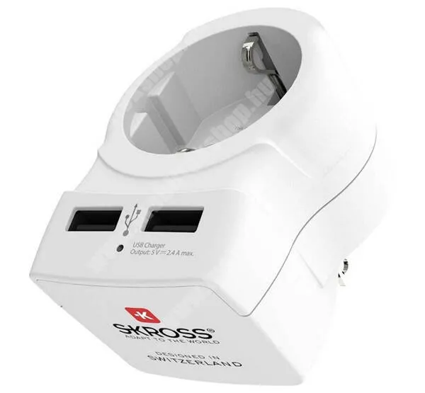  SKROSS utazó töltő / hálózati töltő 2x USB aljzattal - 250V/2.4A, EU2 pin - földelt, UK adapter utazáshoz, az Egyesült Királyságban történő használatra - FEHÉR - 1.500280 - GYÁRI