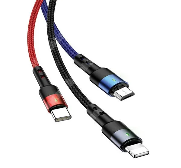 Evolveo StrongPhone Q8 LTE USAMS U26 3 az 1-ben töltő kábel - FEKETE - 1x Type-C, 1x microUSB, 1x Lightning / USB csatlakozás, 3m hosszú, 2A, gyorstöltés támogatás - SJ412USB01 - GYÁRI