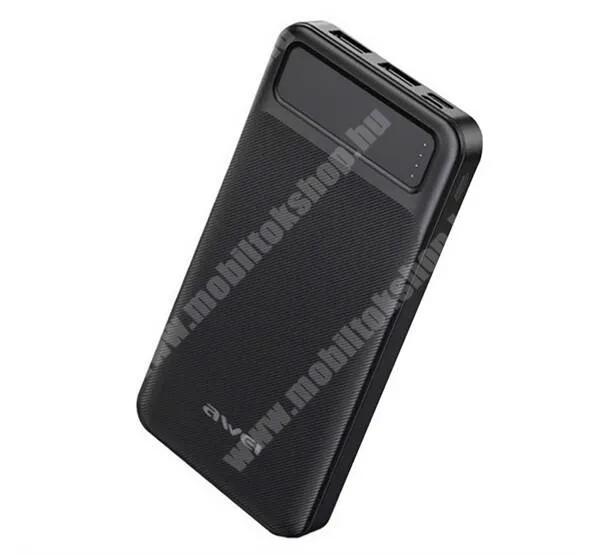  AWEI P5K hordozható vésztöltő / Powerbank - FEKETE - 2x USB + 2x Type-C aljzat, 10000mAh, 10W, PD gyorstöltés támogatás, LED jelző - P5K - GYÁRI