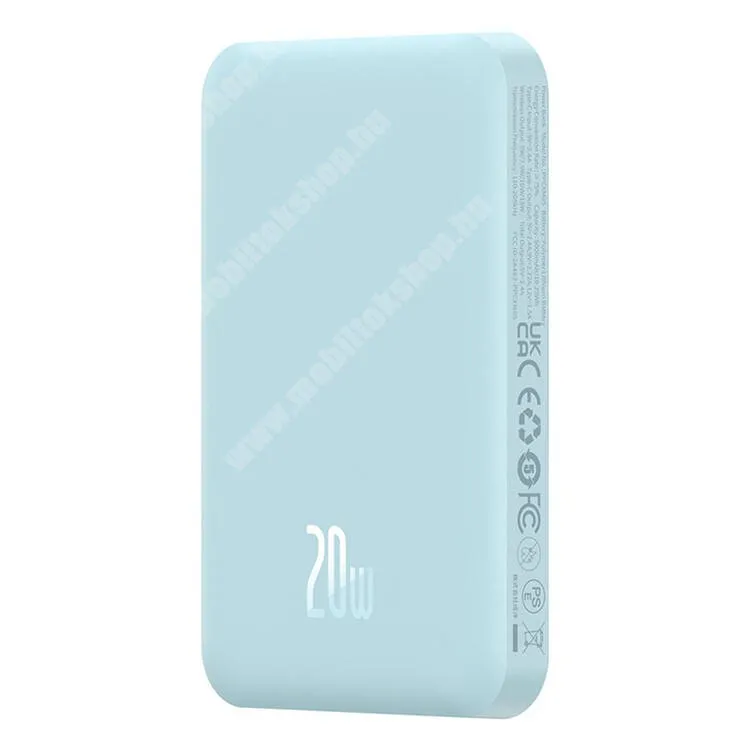 GoPro Hero 9 BASEUS MAGNETIC MINI powerbank / hordozható töltő - VILÁGOSKÉK - 5000mAh, 20W, Magsafe támogatás, QI vezetéknélküli töltés, 1x Type-C aljzat, PD gyorstöltés támogatás, Type-C / Type-C kábellel, fogadóegység nélkül! - P10022107313-00 - GYÁRI